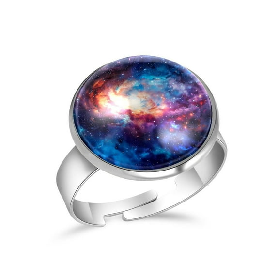 PhooArto Space Galaxy Pattern Stainless Steel Rings for Women, Open Adjustable Ring Promise Ring Jewelry Gifts