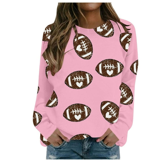 Women's Fashion Casual Crewneck Long Sleeve Pullover Rugby Printed Lightweight Sweatshirt Top