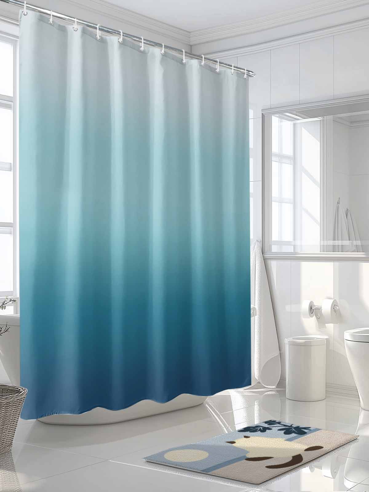 Boanket Polyester Fabric Ombre Pure Blue Abstract Art Shower Curtain, Waterproof Bathtub Curtain Bathroom Decor Set with Hooks 60 x 72 Inches,
