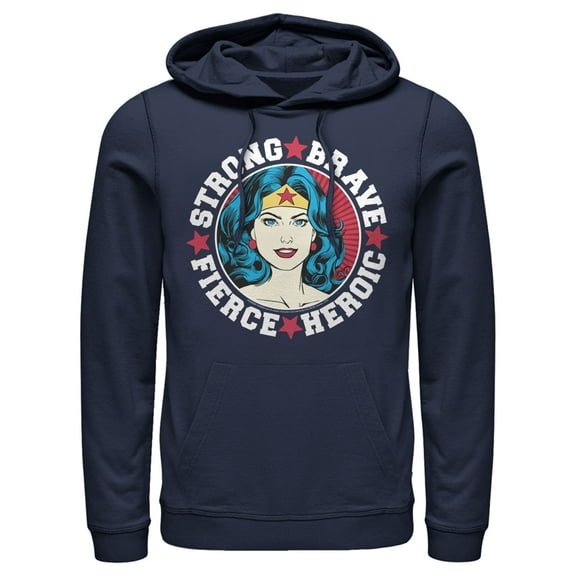 Men's Justice League Strong Fierce Heroic  Pull Over Hoodie Navy Blue 3X Large