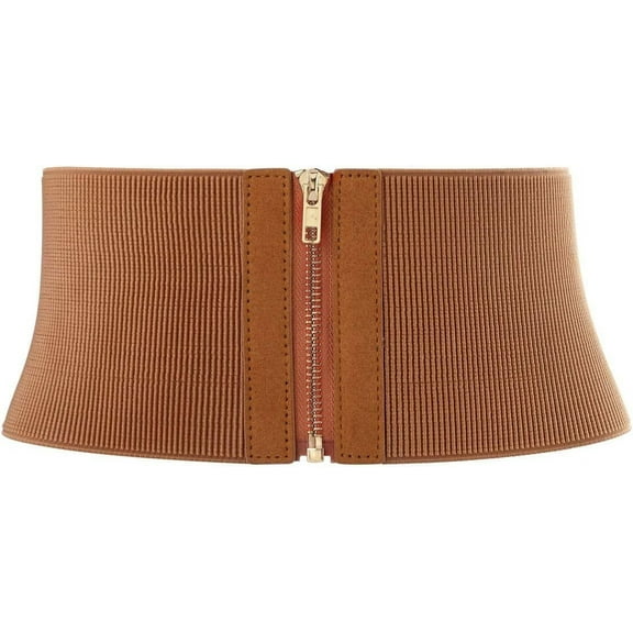Women Wide Elastic Waist Cinch Stretch Fashion Waistband Retro Dress Vintage Belt with Zipper Lady