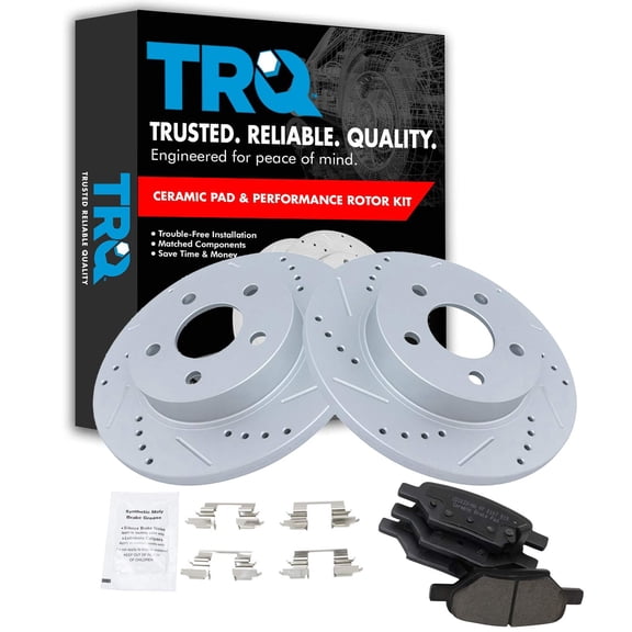 TRQ Rotor & Brake Pad Posi Ceramic Performance Drilled Slotted Rear Kit