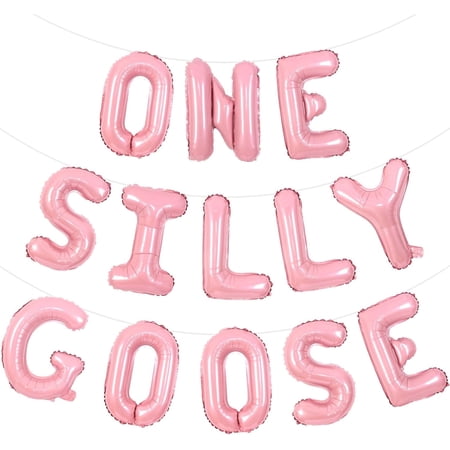 Wonmelody Goose First Birthday Decor for Girl Pink One Silly Goose Balloon Banner Silly Goose Birthday Decorations Farm Animal First Birthday Decorations Duck Birthday Funny Goose Party Supplies