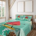 thumbnail image 3 of Surf Sheet Set, Watermelon Riding the Waves Surfing in the Ocean Popular Summer Activity, Fitted and Flat Sheet with Pillowcases Bedding Accent 4 Piece Set, Calking, Red Green Yellow, by Ambesonne, 3 of 8