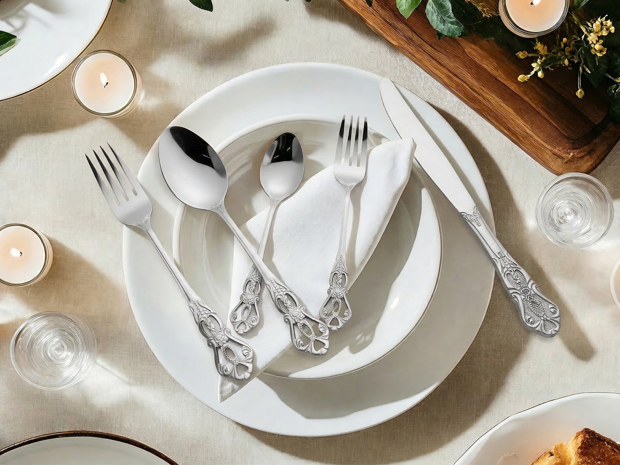 Unique Bargains 30 Piece Silverware Stainless Steel Flatware Set with Openwork Silver