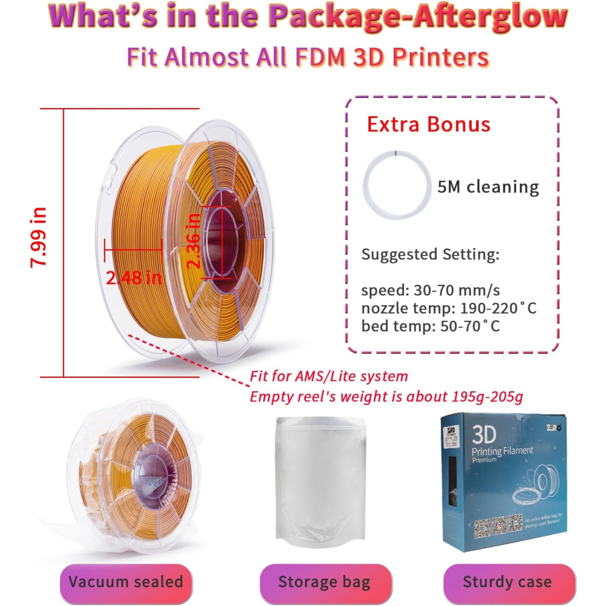 Ziro 3D Tri-Color Matte PLA 1.75mm 1kg, Afterglow
