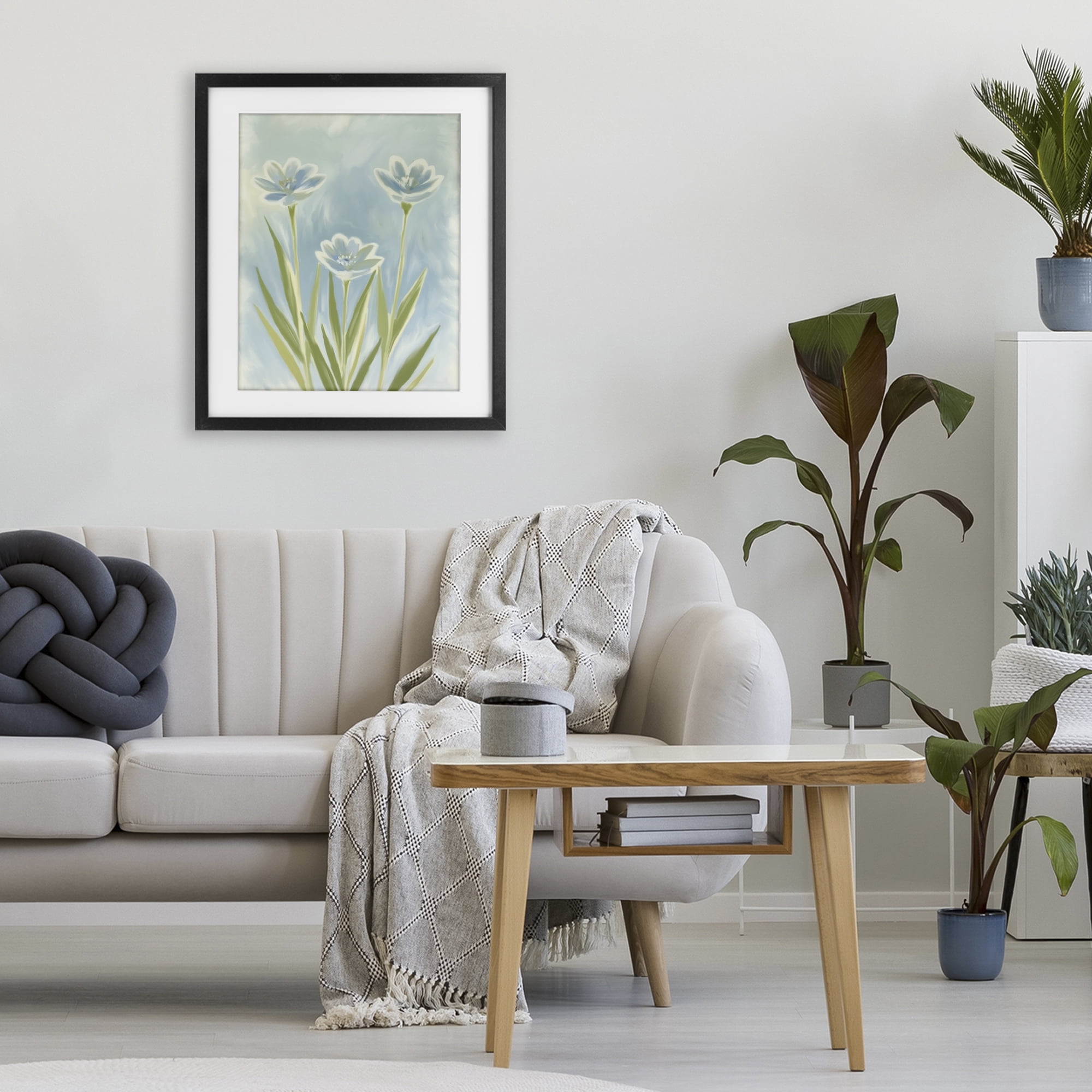 Stupell Industries Three Blue Petals Black Framed Print Under Glass, design by Kim Allen