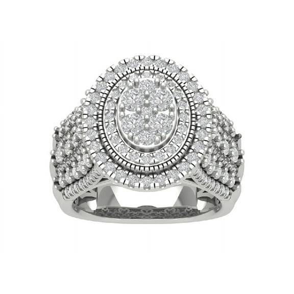 Araiya 10K White Gold Diamond Halo Ring for Women (2 cttw, I-J Color, I2-I3 Clarity), Size 7