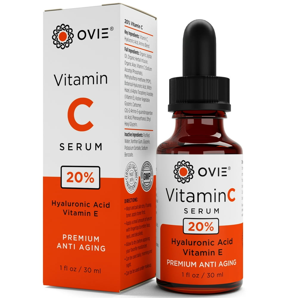Organic Vitamin C Serum for Face 20% with Hyaluronic Acid, Vitamin E