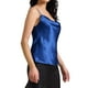 thumbnail image 4 of Camiseta sin mangas de satén para mujer Inspire Chic, con cuello en cowl, tirantes de espagueti, top de verano de seda, color azul oscuro, 4 of 6