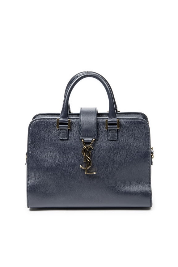 Pre-Owned Yves Saint Laurent Navy Baby Monogram Cabas Handbag Grained Calfskin Leather