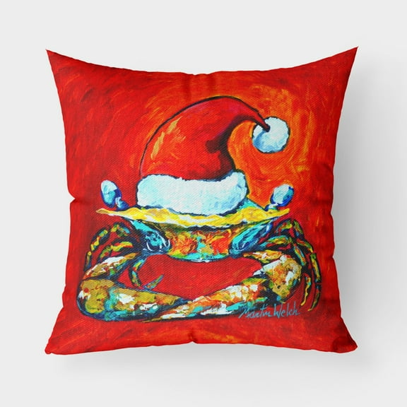 Carolines Treasures MW1169PW1818 Crab in Santa Hat Santa Claws Canvas Fabric Decorative Pillow 18H x18W multicolor