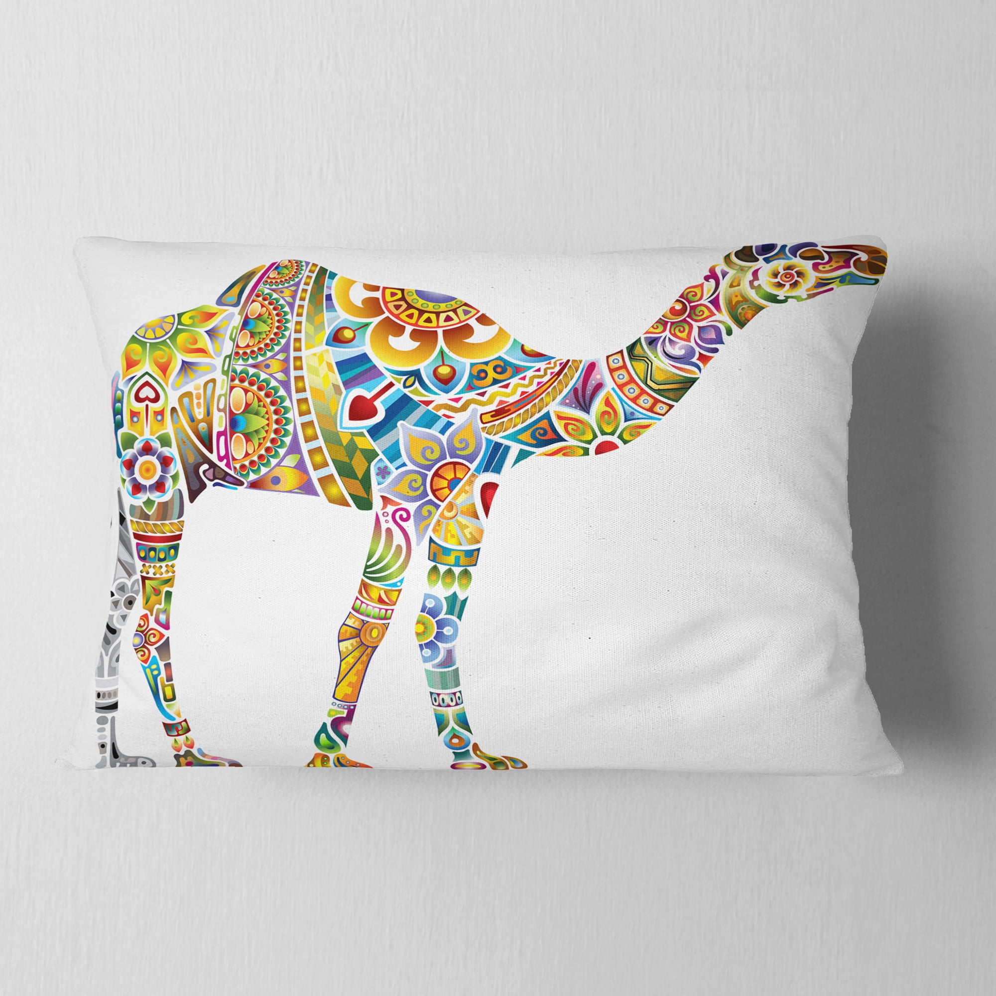 Designart Cheerful Floral Camel - Abstract Throw Pillow - 12x20