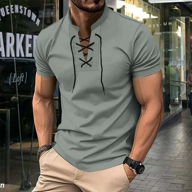 pstuiky Camisa de manga corta para hombre, Camisa deportiva de manga corta con cuello redondo y botones de color liso para hombre camisas casuales para hombre xxl