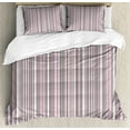 thumbnail image 1 of Geometric Duvet Cover Set Queen Size, Stripes Pattern Modern Art Inspired Abstract Geometric Vertical Lines, Decorative 3 Piece Bedding Set with 2 Pillow Shams, Warm Taupe Pink White, by Ambesonne, 1 of 3
