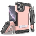 thumbnail image 1 of Tri-Shield Combination for iPhone 13 Pro Max Case, Nakedcellphone [Military Grade] Rugged Cover with Metal Kickstand [with Wrist Strap Lanyard + Belt Clip Holster] - Blush Pink, 1 of 10