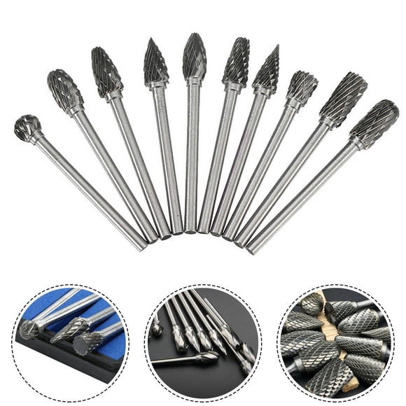 10Pcs 1/8” Shank Carbide Burr Set Burrs For Aluminum Die Grinder Bit Pack