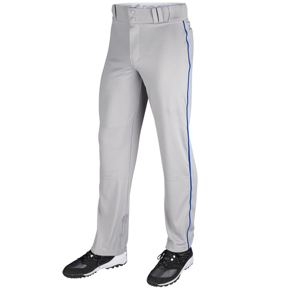 Triple Crown Open-Bottom Baseball Pants with Braid, Adult 2X-Large, Grey with Royal Braid