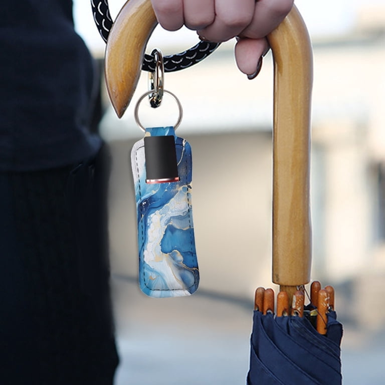 Yuyamidu Blue Marble Print Chapstick Holder Keychain Elastic