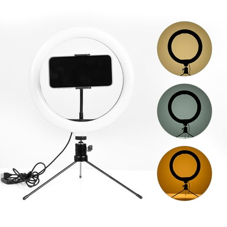 Image of 10 LED Selfie Ring Light w/ Mini & Extendable Tripod Stand & Phone Holder 10 Brightness Level 3 Light Modes Dimmable Ringlight for Beauty Makeup Live Streaming YouTube Video Photography Shooting
