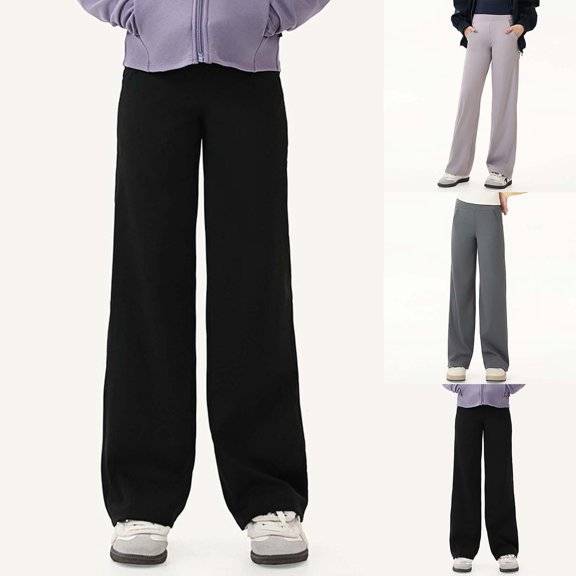 Gunia Teen Kids Girls Pants Straight Leg Pants Dance Lined Sports Yoga Pants Wide Leg Pants 5-15 Years