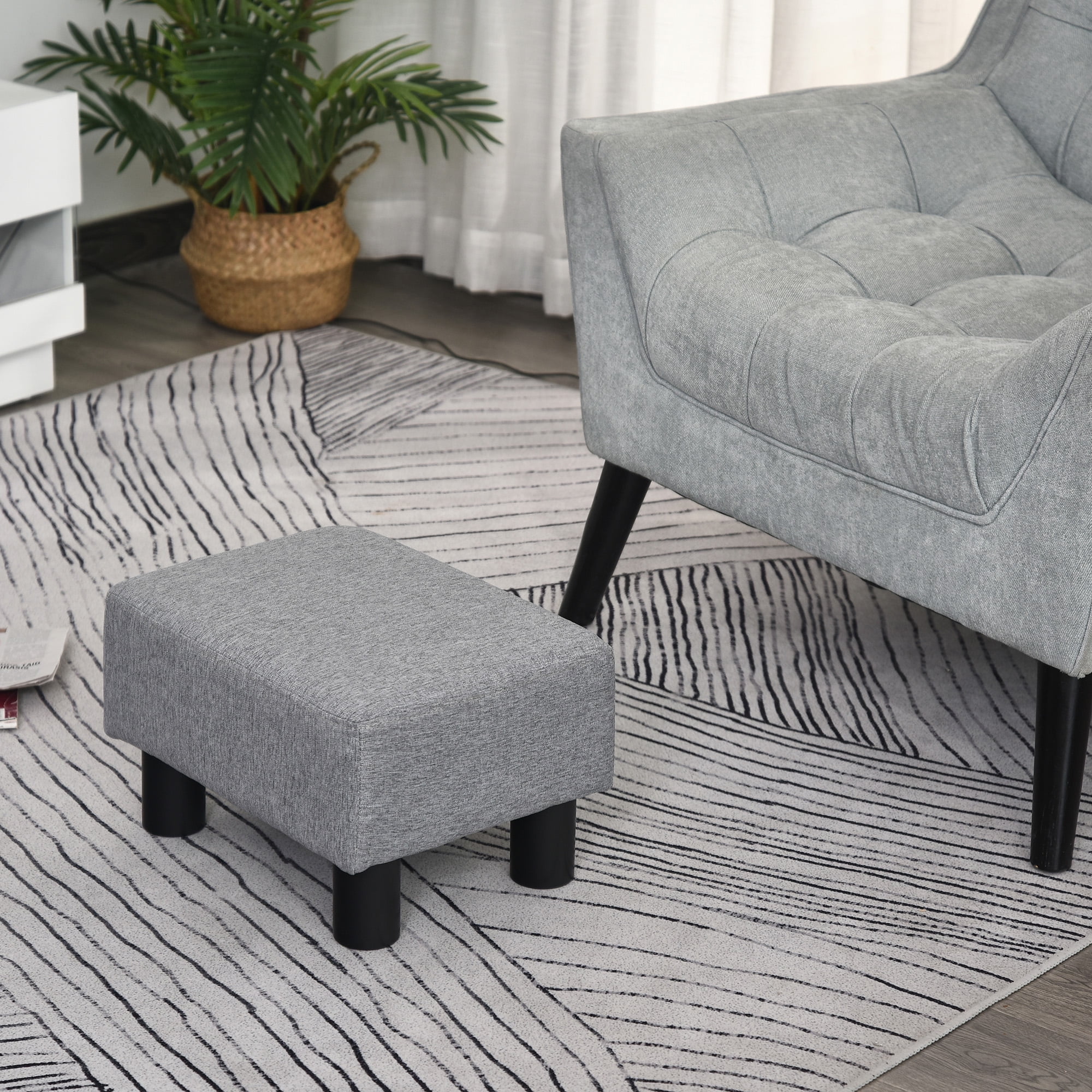 HOMCOM Ottoman Foot Rest, Small Foot Stool with Linen Fabric Upholstery
