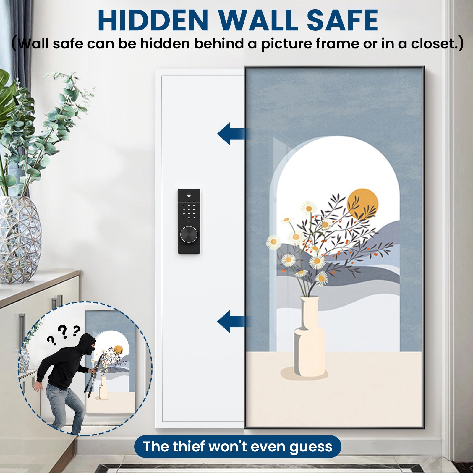 Karbeen 53" Hidden Gun Safe- Wall Safes Between the Studs with Dual Alarm System and Silent Mode for Home Firearm Money Valuables