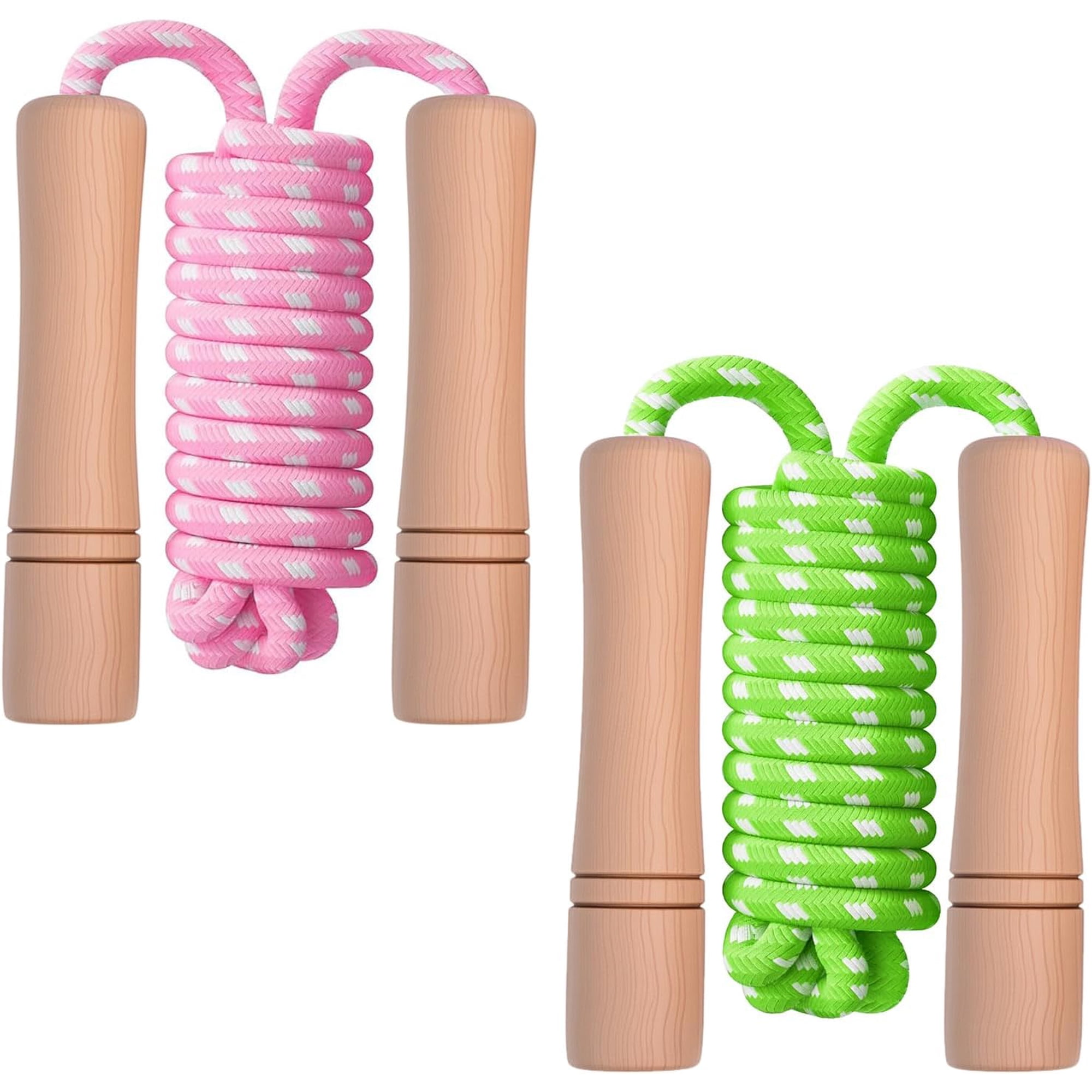 Corde à sauter pour enfants, 270 cm, réglable, fitness, avec poignée en bois et corde en coton, corde à sauter pour enfants garçons et filles (argenté