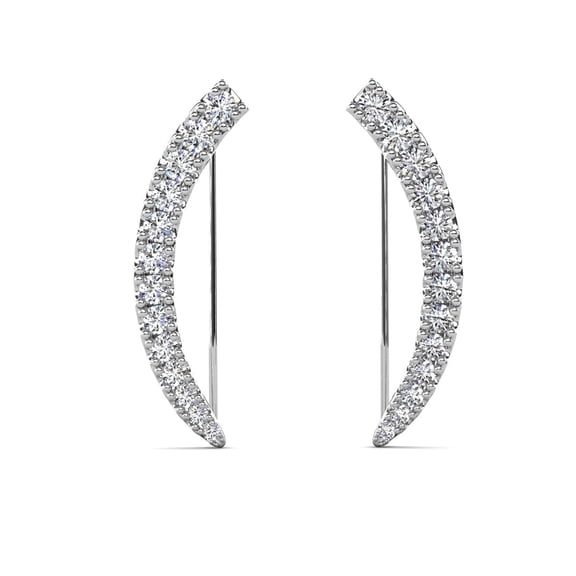 Cate & Chloe Camila 18k White Gold Plated Ear Climber Earrings with Simulated Diamonds for Women
