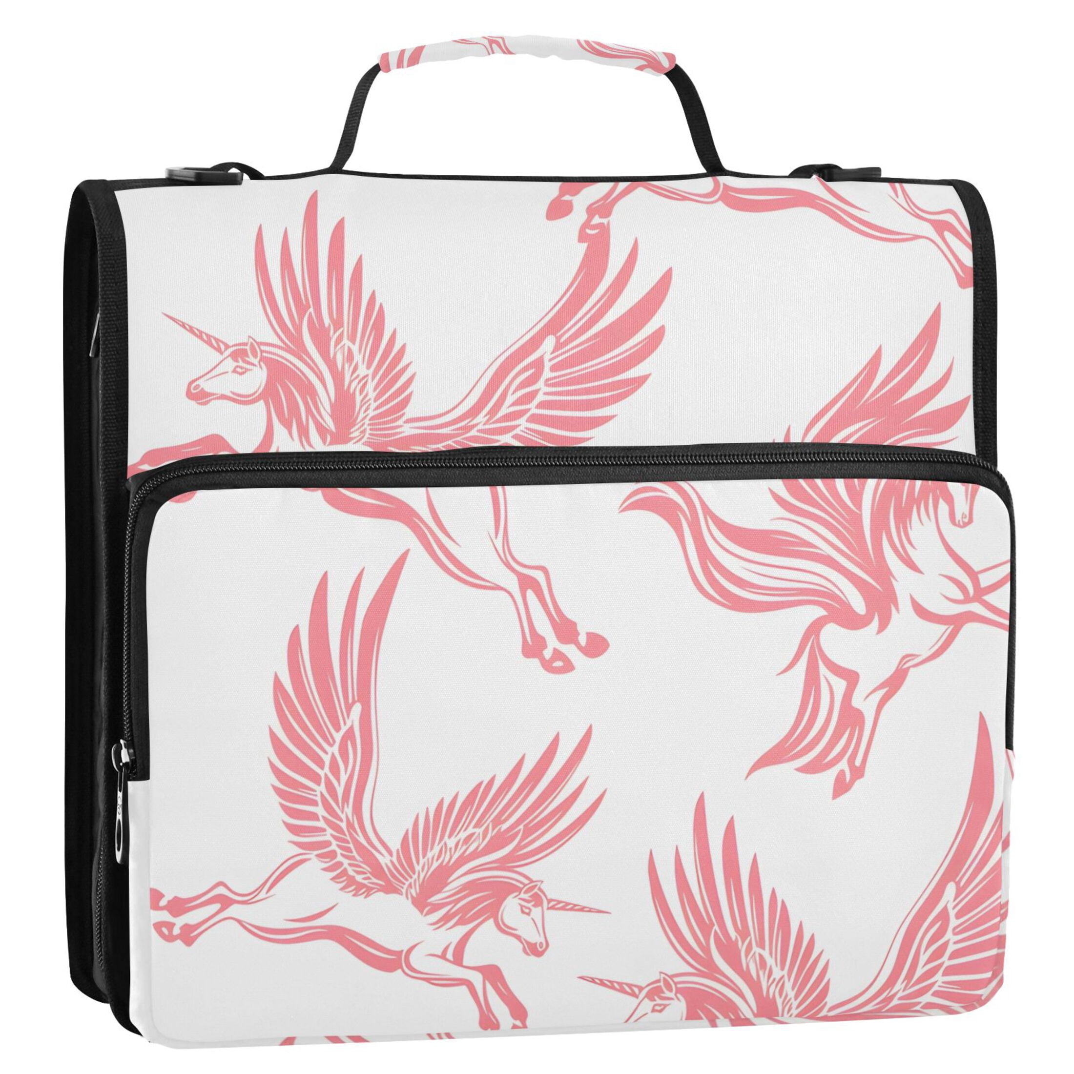 3 Ring Zipper Binder with Shoulder Strap Waterproof Trapper Keeper 2 Inch D-Ring 500 Sheets Capacity Pegasus Unicorn Fly