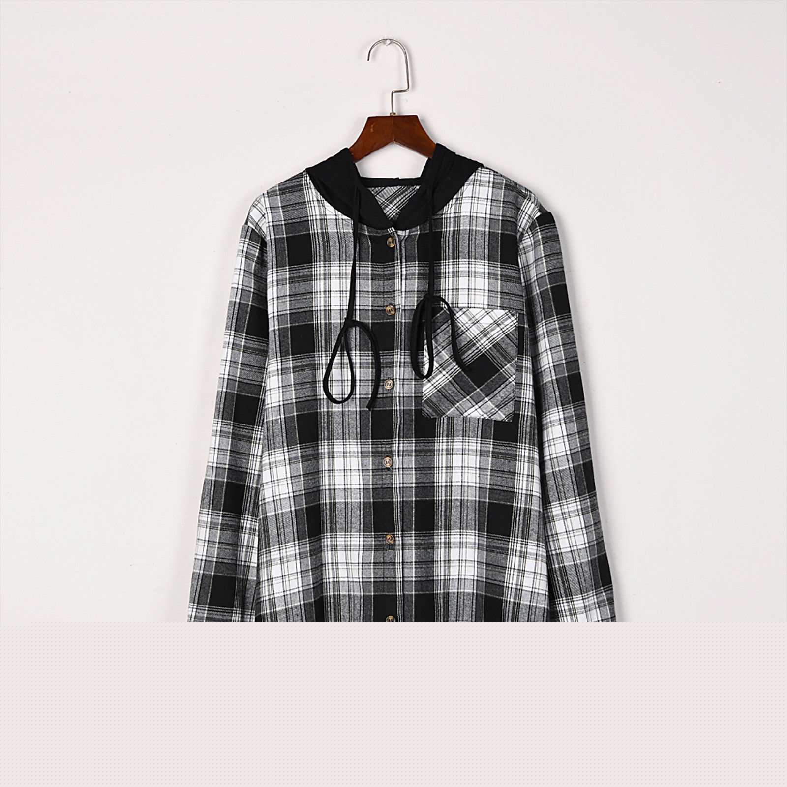 thumbnail image 3 of Flannel Shirt for Women Plaid Hooded Shacket Jacket Coat Women's Plaid Button Long Sleeve Drawstring Hoodie Overshirt Jacket, 3 of 7