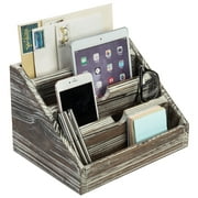 MyGift 10 inch Dark Brown Wood 4 Compartments Rustic Mail Sorter/Office Desk Organizer Rack