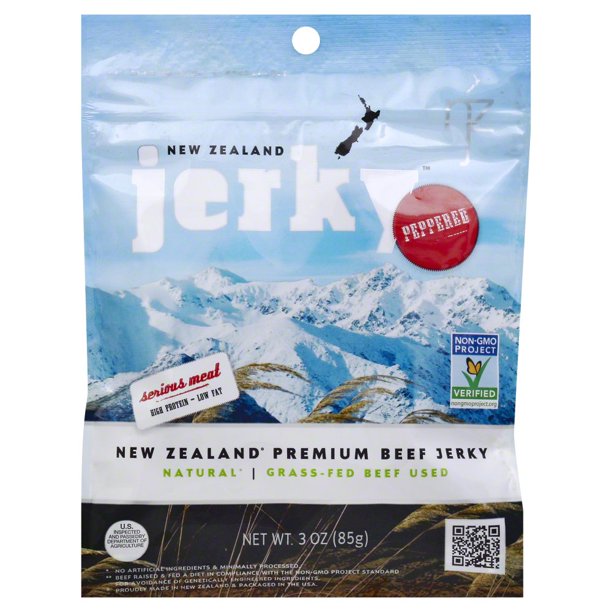 New Zealand Jerky Non GMO Beef Jerky, Peppered, 3 Oz