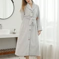 thumbnail image 2 of Previn Women's Plush Long Robe Ladies Soft Fluffy Long Sleeve Fuzzy Fleece Bathrobe Button Up Housecoat Winter Thick Warm Tea Length SPA Bath Maternity Duster Robe Pockets Grey Medium-Large, 2 of 5