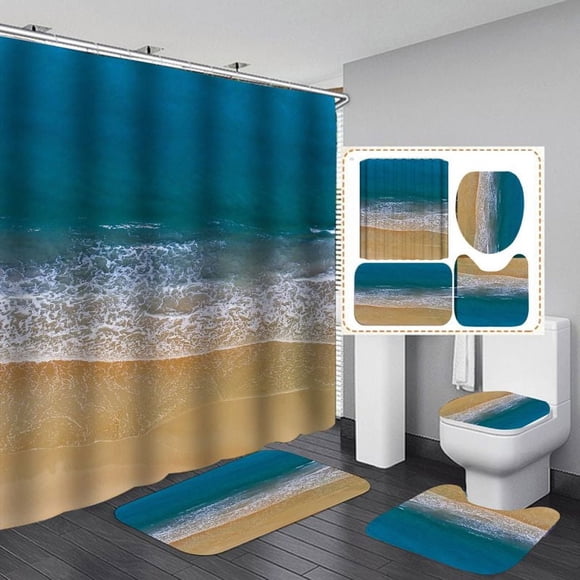 Conjuntos de baño Luxsea con cortina de ducha, alfombras y accesorios - Cortina de ducha con impresión digital 3D (4 piezas) para decoración de fiestas, hoteles y hogares (180 x 180 cm)