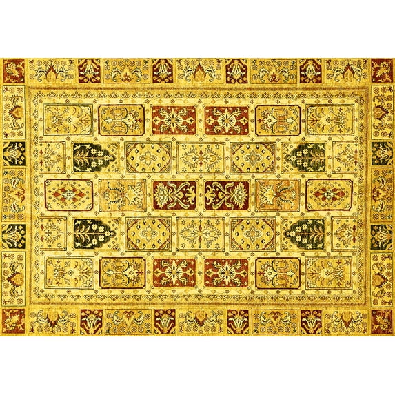 Ahgly Company Indoor Rectangle Abstract Yellow Modern Area Rugs, 2' x 5'