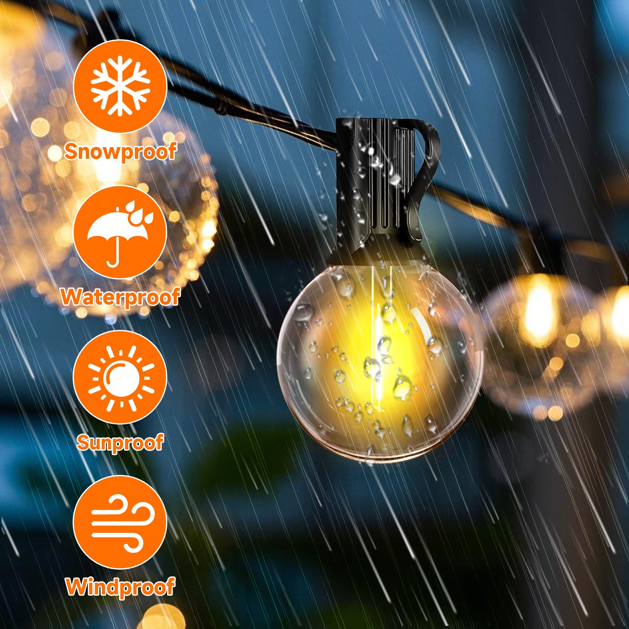 DAYBETTER Solar Outdoor Lights, 50FT Solar Powered Patio String Lights with 25 G40 Shatterproof Bulbs, Waterproof Hanging Lights for Backyard Garden Decor