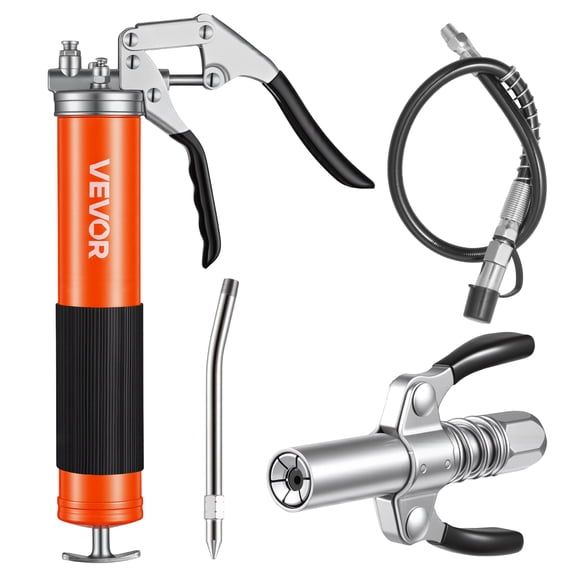 VEVOR Grease Gun, 8000 PSI, Pistol Grip Grease Gun Kit with 14 oz Capacity, Includes 18-Inch Flex Hose, Double Handle Grease Coupler, Extension Rigid Pipe & Sharp Type Nozzle for Automotive, Marine