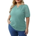 thumbnail image 3 of Cueply Plus Size Tops for Women Summer Dressy Casual Blouse Waffle Knit Lace Short Sleeve V Neck Shirts 1X-4X, 3 of 6