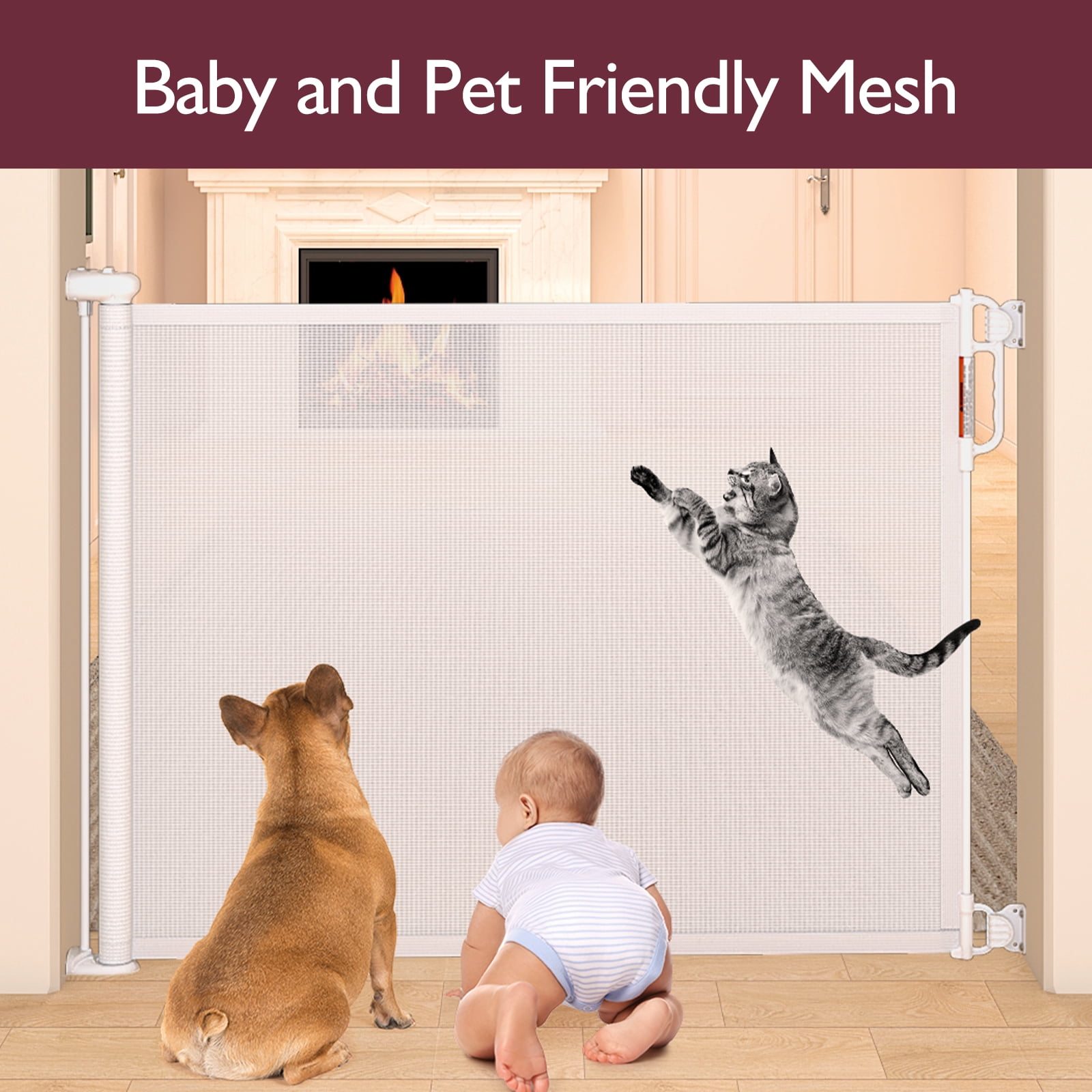 Momcozy Retractable Baby Gate for Stairs, Doorways & Hallways, 41" Tall, Extends up to 71" Wide, Wipeable Breathable Material