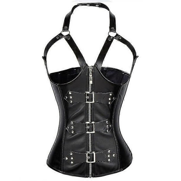 Hot Sexy Waist Trainer Corset Faux Leather Open Bust Steampunk Zipper Corsets And Bustiers Plus Size Underbust Corselet Body Sha