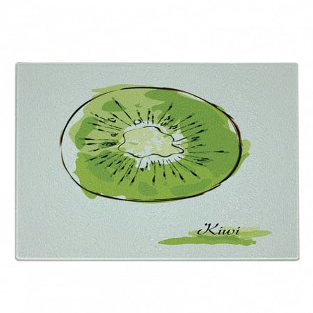 

Kiwi Cutting Board Illustration of Exotic Fruit Halved Round Slice Decorative Tempered Glass Cutting and Serving Board in 3 Sizes by Ambesonne