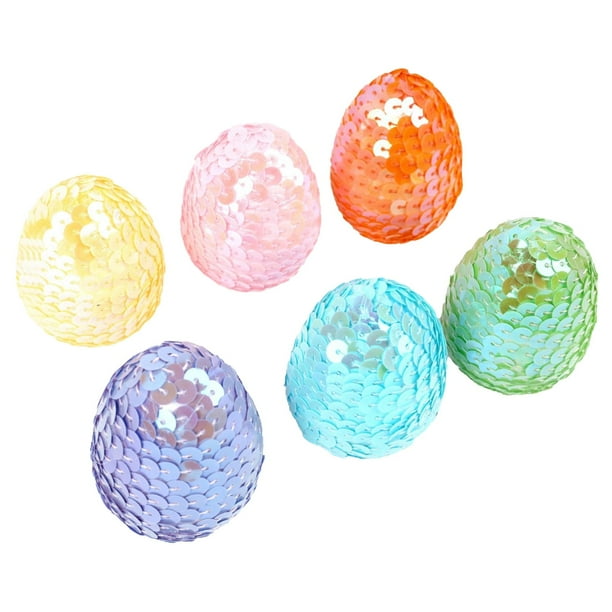 6 piezas Pequeños huevos de Pascua de espuma de lentejuelas de 6x4 cm Color variado de huevos de pájaros artificiales adornos para bricolaje de nido