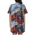 thumbnail image 6 of Fuzoiu Cartoon Train Hot Air Balloon Print Women's Short-Sleeved Pajama Set,Lounge Sleepwear Set,Womens Pajama Sets 2 Piece,Button-Up Top and Shorts with Pockets-X-Large, 6 of 7