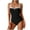 Black, variant on WREESH Women's Vintage Colorblock One Piece Swimsuit Notch V-Neck Contrast Trims Tummy Control Slim Beach Swimwear Black