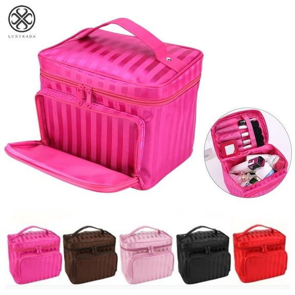 Luxtrada Large Professional Cosmetic Case Makeup Bag Storage Handle Organizer Travel Kit (Pink)