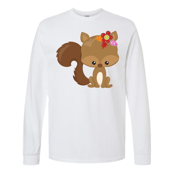 Inktastic Spring Animals, Cute Squirrel, Colorful Flowers Long Sleeve T-Shirt
