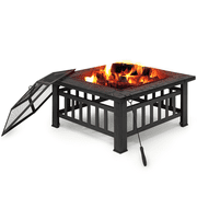 Magshion 32" Fire Pit for Outside, Wood Burning Fire Pit Table with Spark Screen, Poker and Log Grate, Outdoor Fire Pit for Backyard Patio Garden, Black