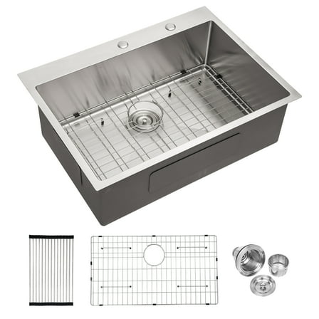 30×22×10 Inches, 16 Gauge Stainless Steel Undermount Single Bowl Top Mount Kitchen Sink.