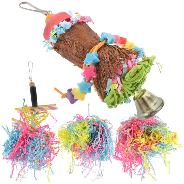 Wooden Bird Chewing Toys for Playing Assorted Color Safe for Parrots and Birds to Chew 4pcs